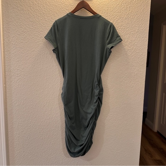 Nine West Blue Teal Ruched Midi Dress Large Short Sleeve Stretchy Casual Chic - Picture 3 of 8